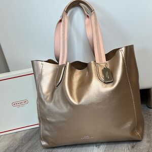 Coach Rose Gold Metallic Large Derby Tote Bag F59388 Soft Pebble Leather